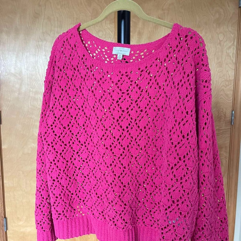 Lucky Brand Fuchsia Pink eyelet sweater